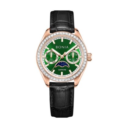 Bonia Contemporary BNB10934-2592S Black Leather Strap Women Watch  